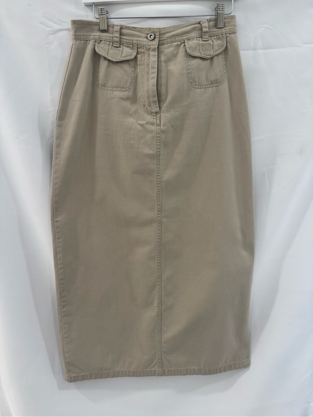 bill blass Beige High-Waist Pencil Skirt with Flap Pockets